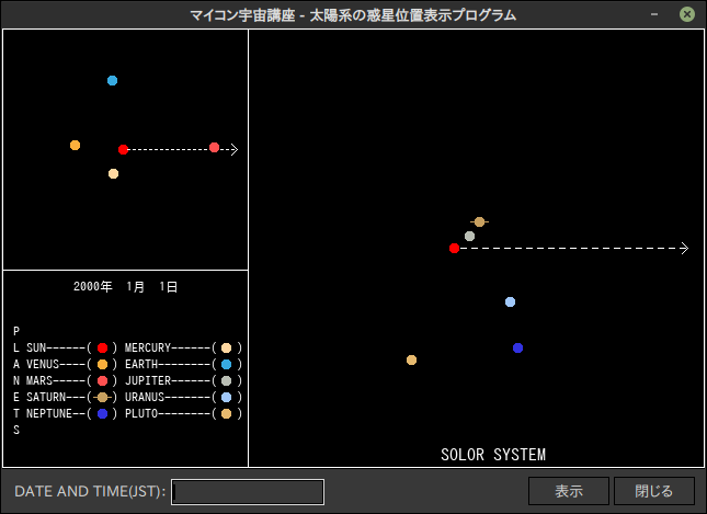 2000年1月1日の惑星の位置