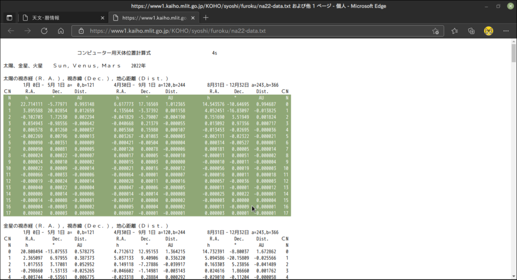 海上保安庁海洋情報部-天体の位置計算データファイルの作成