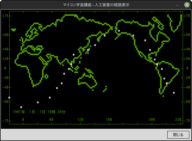 人工衛星の地図上の軌跡