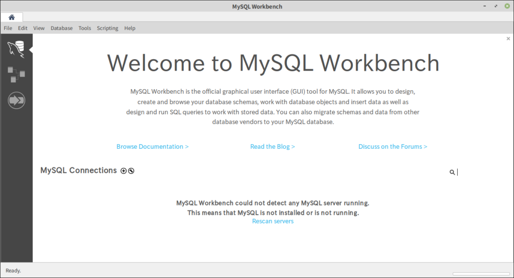 MySQL Workbenchの起動画面