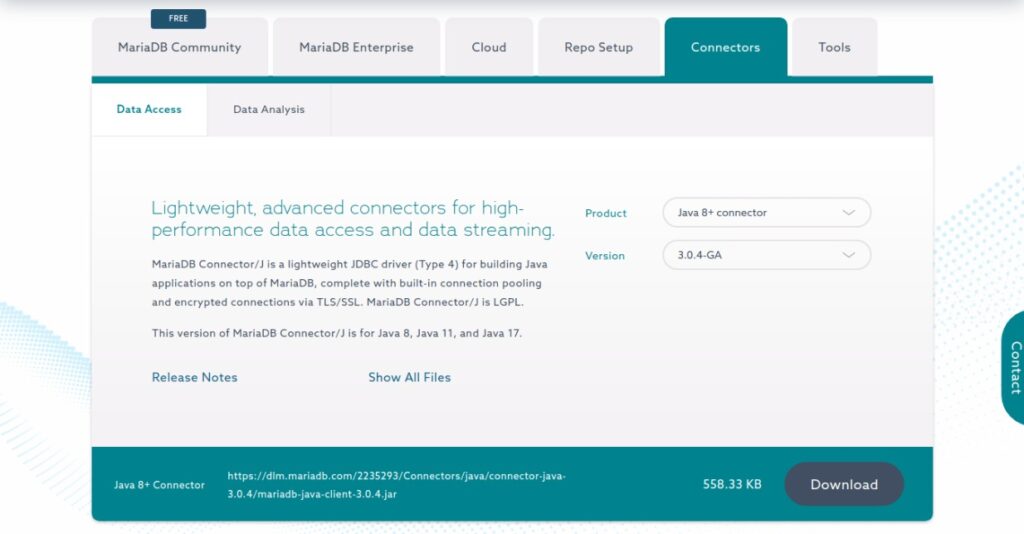 Java 8+ connectorを選択してダウンロード